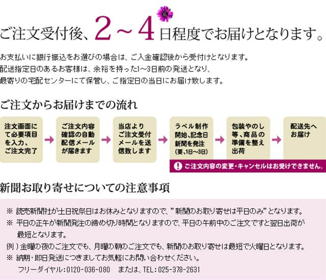 ご注文から2～4日程度でお届け