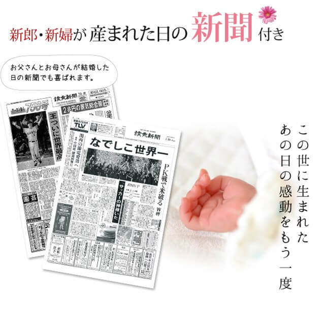 新郎・新婦が産まれた日の記念日新聞付き