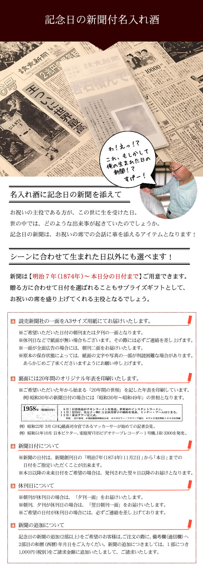 記念日の新聞について